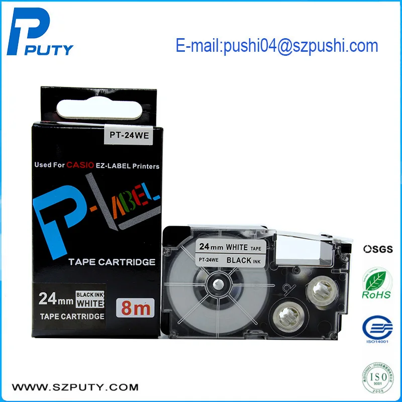 Черная лента на белой кассете совместимая с лейблом 24 мм XR 24WE XR24WE1 для ЭЗ лейбла