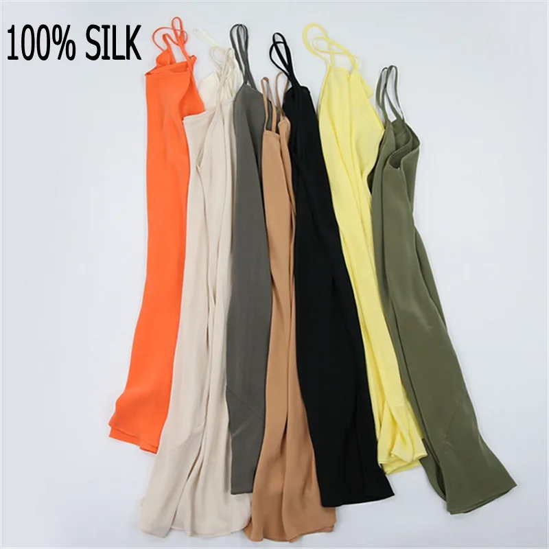 100% Natural Mulberry Silk Chemise Nightgown Nightdress Sleepwear with spaghetti straps JN002