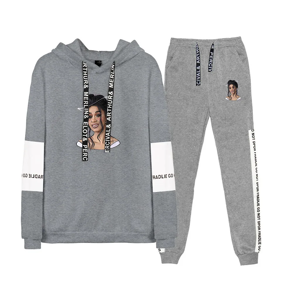 Cardi B спортивный костюм женский комплект 2 шт. толстовки брюки одежда Повседневная Толстовка с капюшоном теплые спортивные костюмы женский костюм