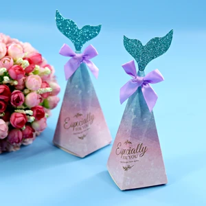 10 шт., коробка для конфет с хвостом Русалочки, из крафтовой бумаги