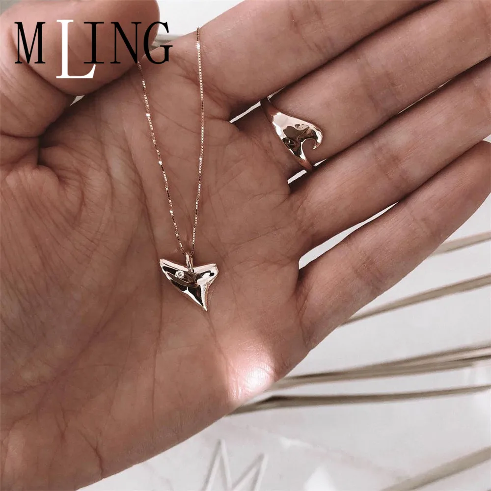 Женское Ожерелье в форме зуба акулы MLING золотистое длинное ожерелье Подарочная