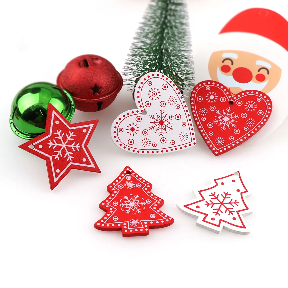 20PCS White&ampRed Tree/Heart/Star Wooden Pendants Ornaments For Christmas Party Xmas Tree Kids Gifts Decorations | Дом и сад