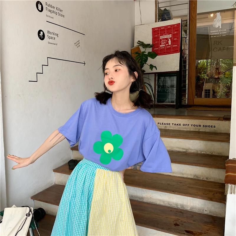 Высокая талия лоскутное блок контрастный карамельный цвет полосатый Boho Kawaii милая Лолита Mori девушка Корейская длинная юбка миди Маргаритка/Топ/рубашка