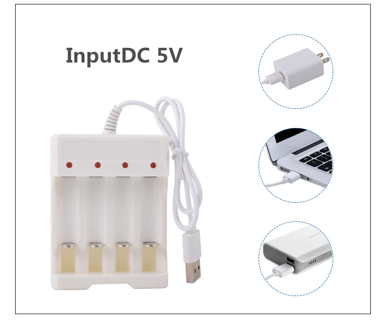 Универсальный перезаряжаемый аккумулятор адаптер быстрой зарядки USB 4 слота