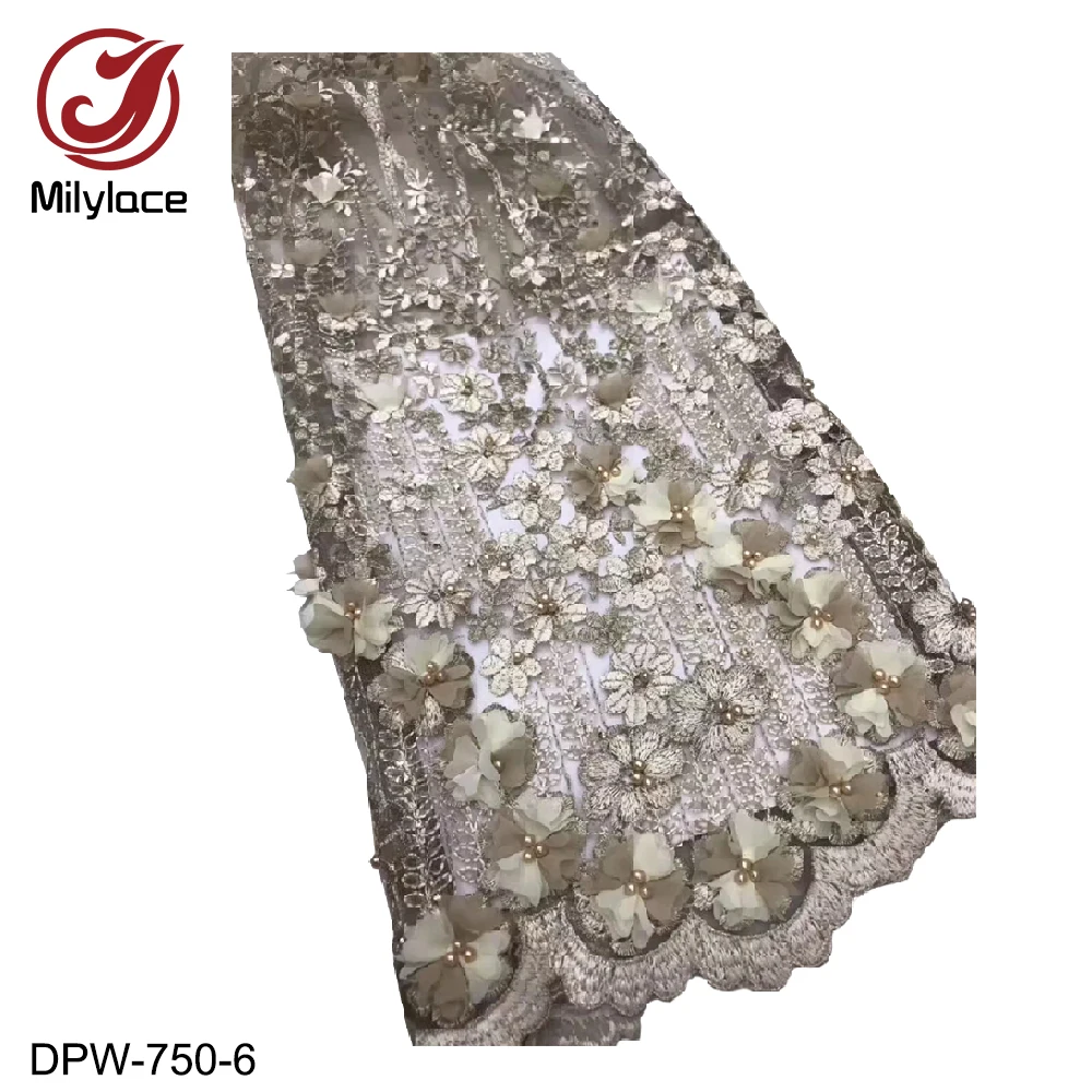 

Fashion Design 3d Applique Beading Bridal Lace Fabric Appliques French Lace Fabric African Mesh Tulle Lace DPW-750