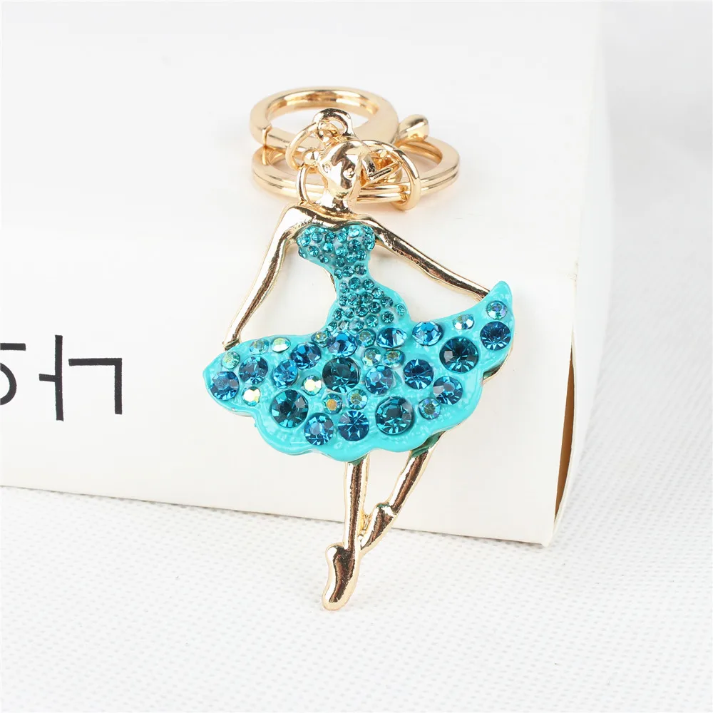 

Ballet Blue Dancing Girl Lady Pendant Charm Crystal Purse Bag Car Accessories Key Ring Chain Series Deesign Handmade Nice Gift