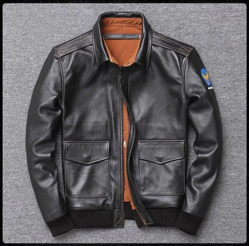 Black Черная Мужская Американская A2 пилот кожаная куртка размера плюс 4XL Натуральная Воловья кожа Весенняя Военная авиаторская кожаная куртка - Цвет: Black