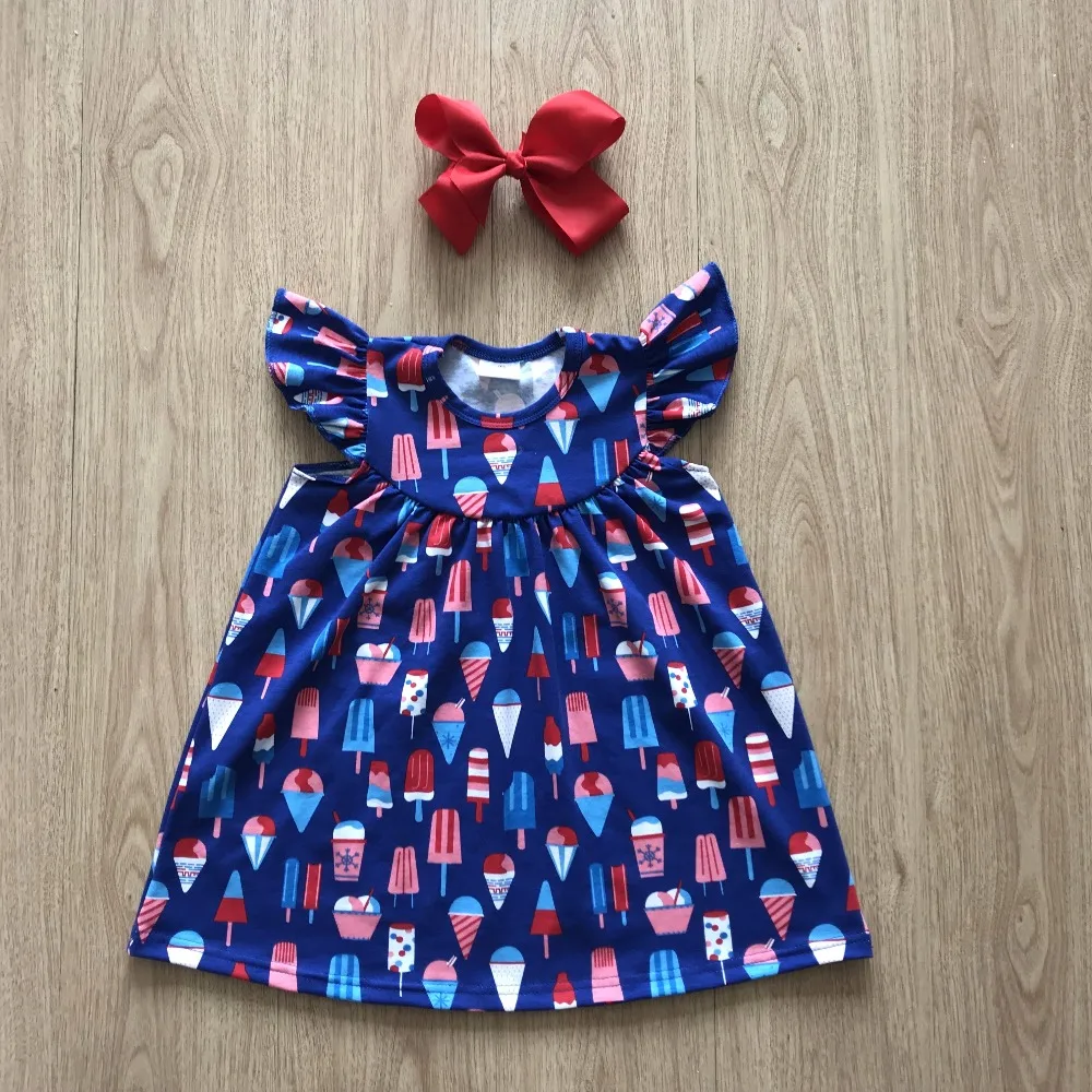 2018 Платья с жемчужинами и принтом эскимо детское платье рукавами-крылышками