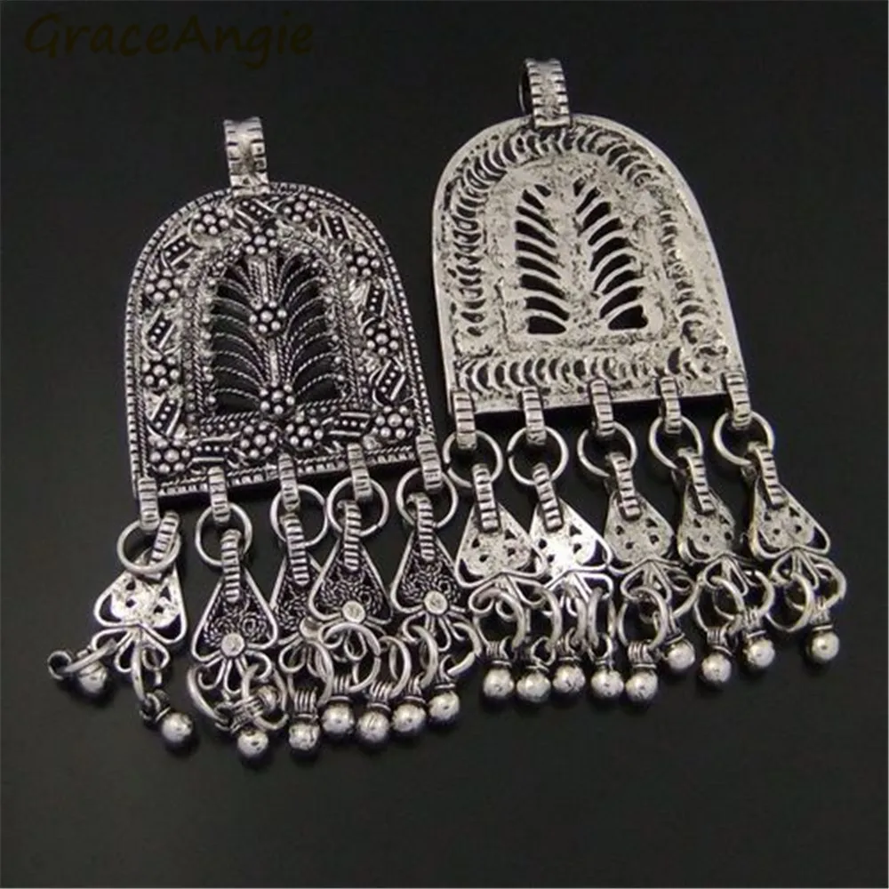 GraceAngie 3pcs Wholesale Vintage Silver Color Pendants Zinc Alloy Bohemian Tassels Earring Jewelry Making Charms Suspension | Украшения и