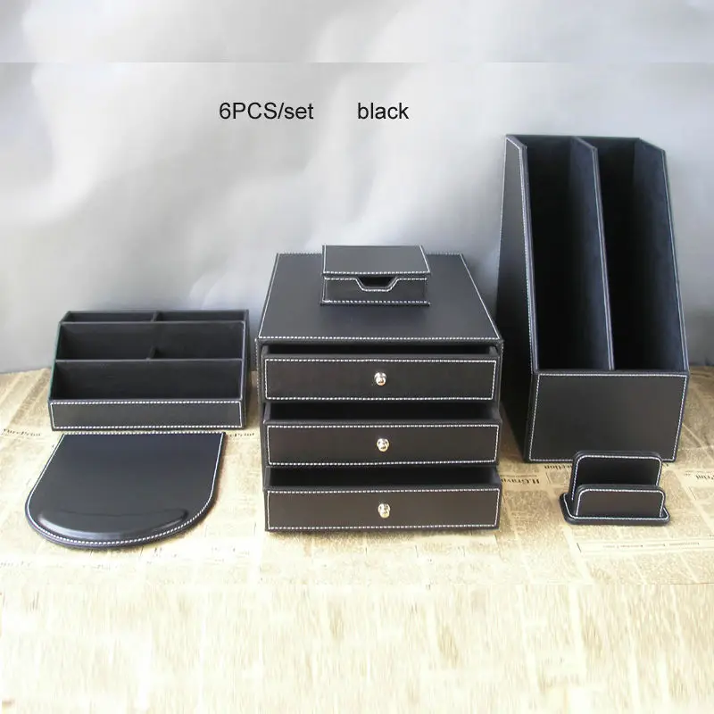 6PCS/set business office leather desk stationery organizer set file holder cabinet pen box card stand note case mouse pad K259