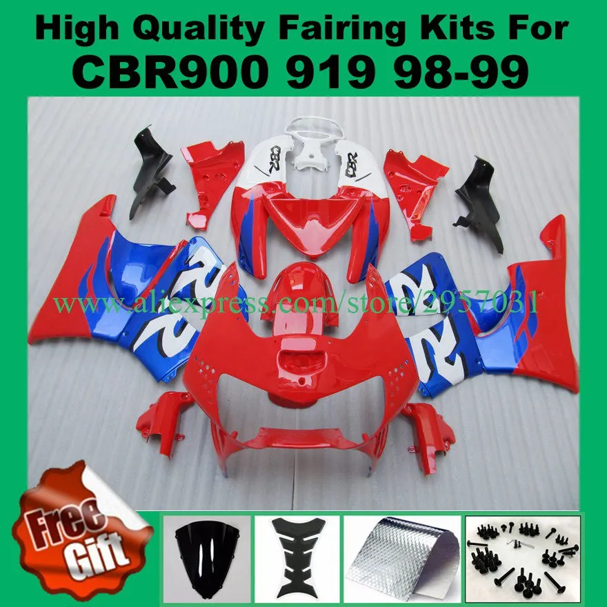 

Free screws+gifts Fairing kit for HONDA CBR900RR 919 98 99 CBR 900RR CBR900 1998 1999 ABS Blue Red H325 Fairings set