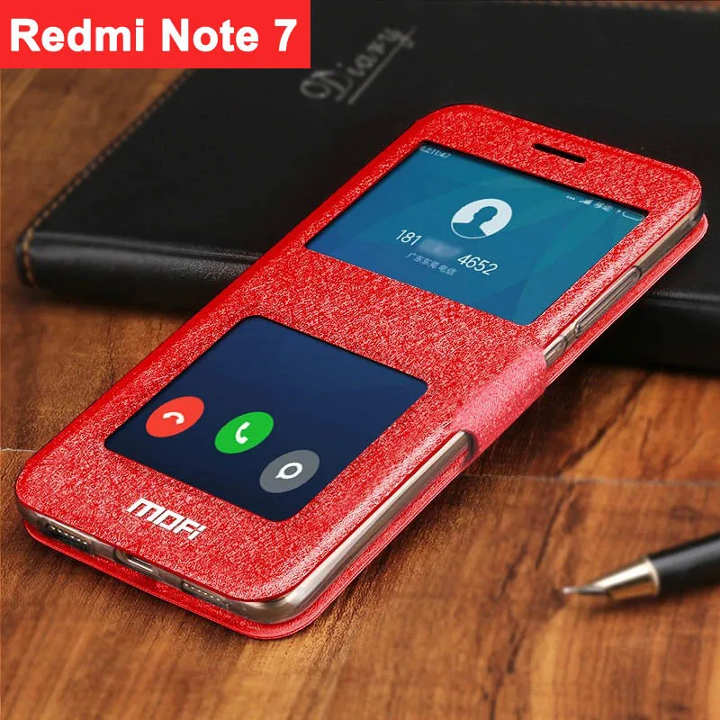 Чехол для Xiaomi redmi note 7, чехол для redmi note 7, флип-чехол, чехол-книжка, кожаный чехол для redmi note 7, силиконовый чехол для redmi note 7 mofi - Цвет: Red