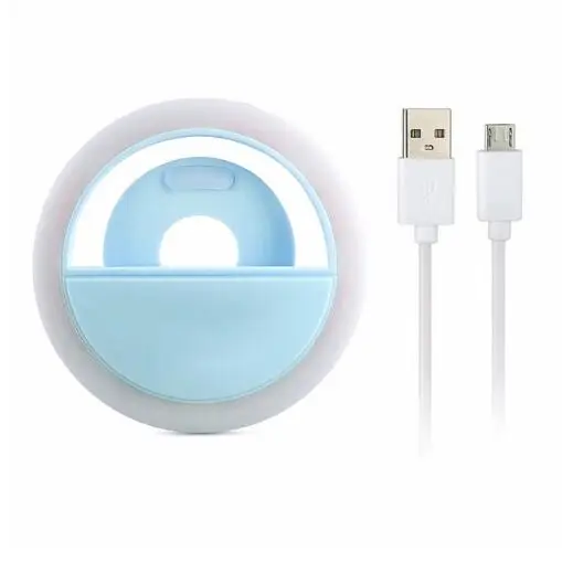 Blue Телефон селфи кольцевой вспышка Led заполняющий светильник лампа объектив камера Точечный светильник+ USB зарядный кабель для iphone X XS 8 samsung S10 Xiaomi huawei - Цвет: Blue