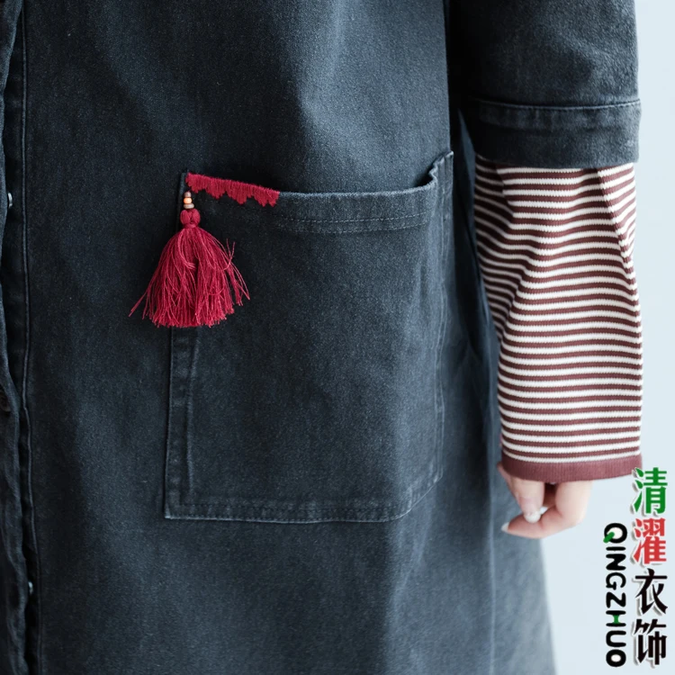 Женская джинсовая рубашка длинная тянущаяся из хлопка с градиентом и отложным