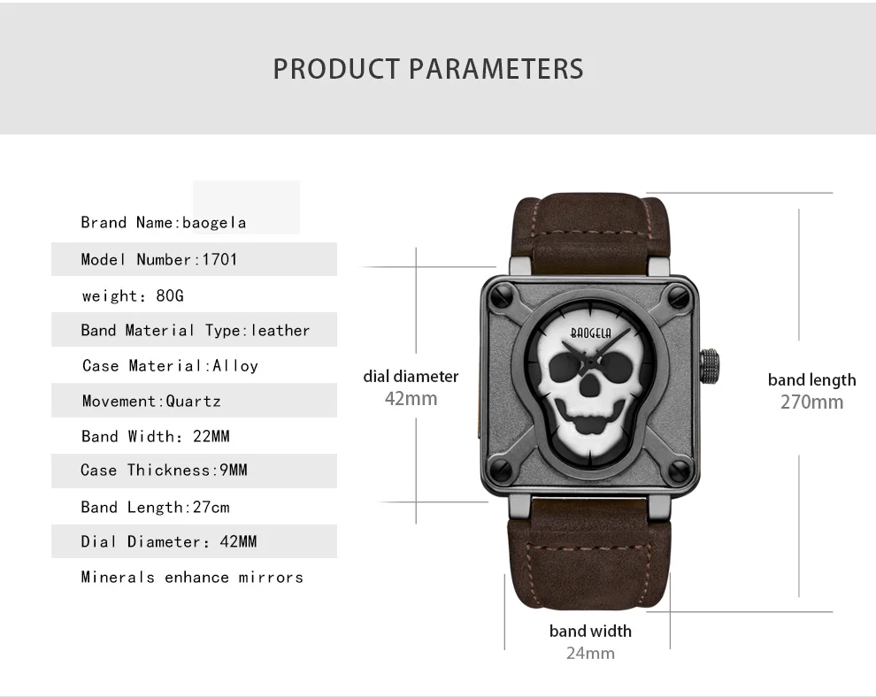 BAOGELA Skull часы модные светящиеся Priate Skull кварцевые часы водонепроницаемые наручные часы Relogio Masculino 1701