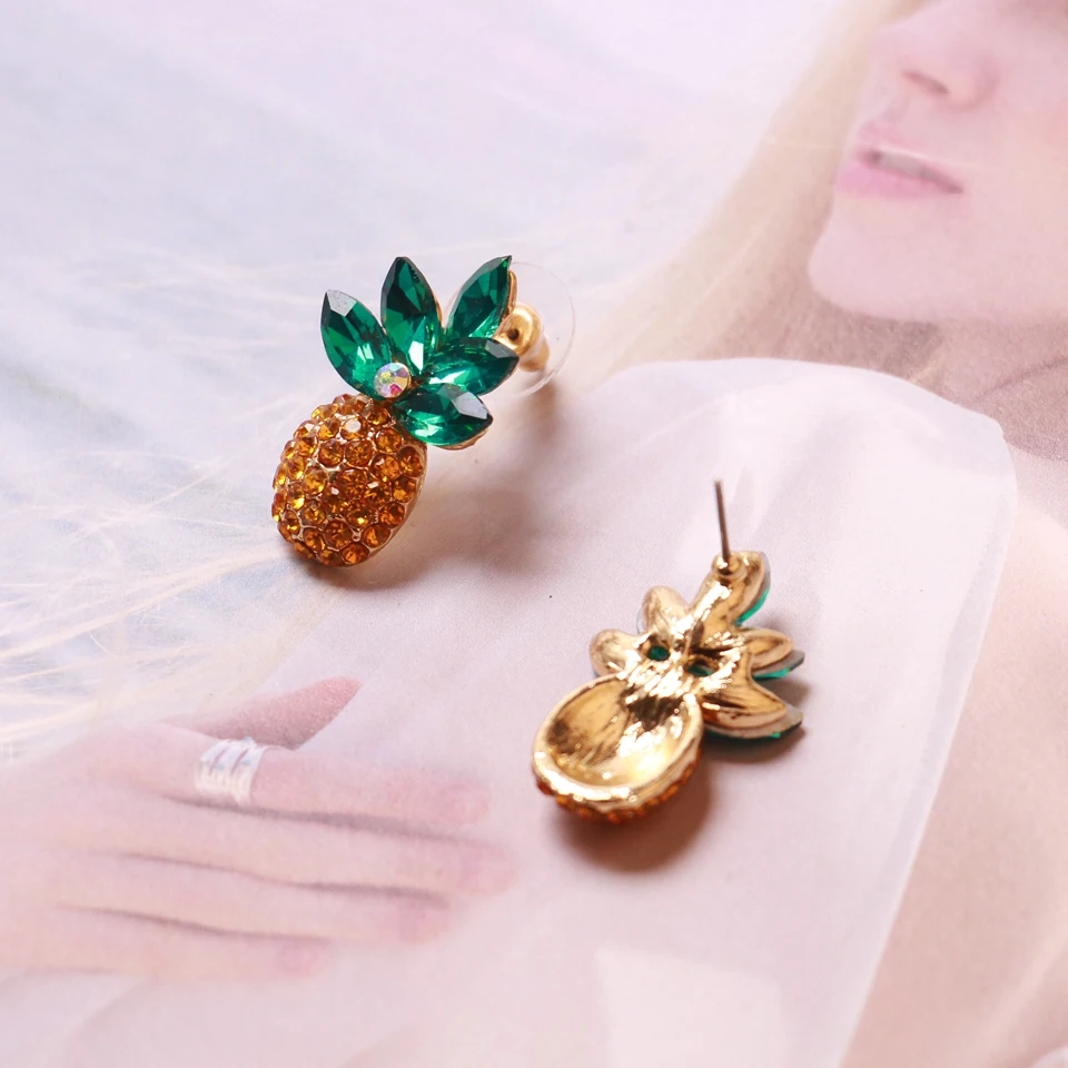 Ztech Exquisite Rhinestone Yellow Green Pineapple Stud Earrings For Women Unique Shining Crystal Fashion Jewelry Christmas Gifts
