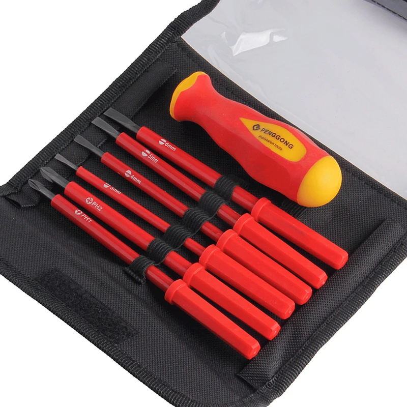 

7pcs/set Magnetic Phillips Slotted Screwdriver Precision Insulated Screwdriver Withstand Voltage 1000V For Electrician Tools