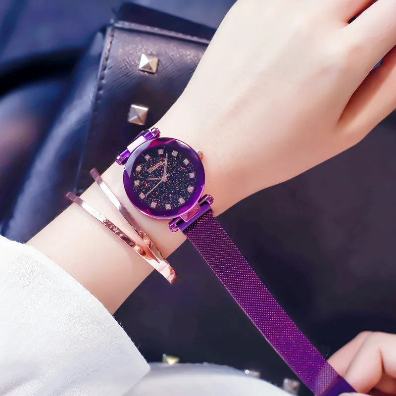 ins Hot Luxury Brand Lady Crystal Quartz Watch Magnet Buckle Women Dress Fashion Steel Mesh Belt Female Wristwatch New | Наручные часы
