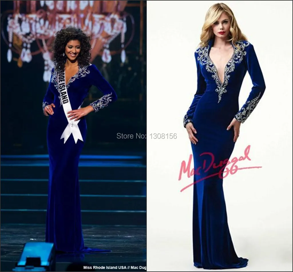 robe soiree Miss Teen USA Sexy Deep V Neck girls pageant dresses Long Sleeve Royal Blue Mermaid Prom Party Dress Evening Gown|gown uk|dressedress