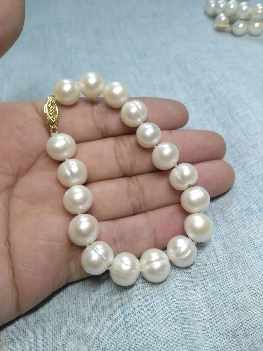 

14K/20 Gold Clasp Huge AAA 10-11MM South Sea White Baroque Pearl Bracelet 7.5-8"