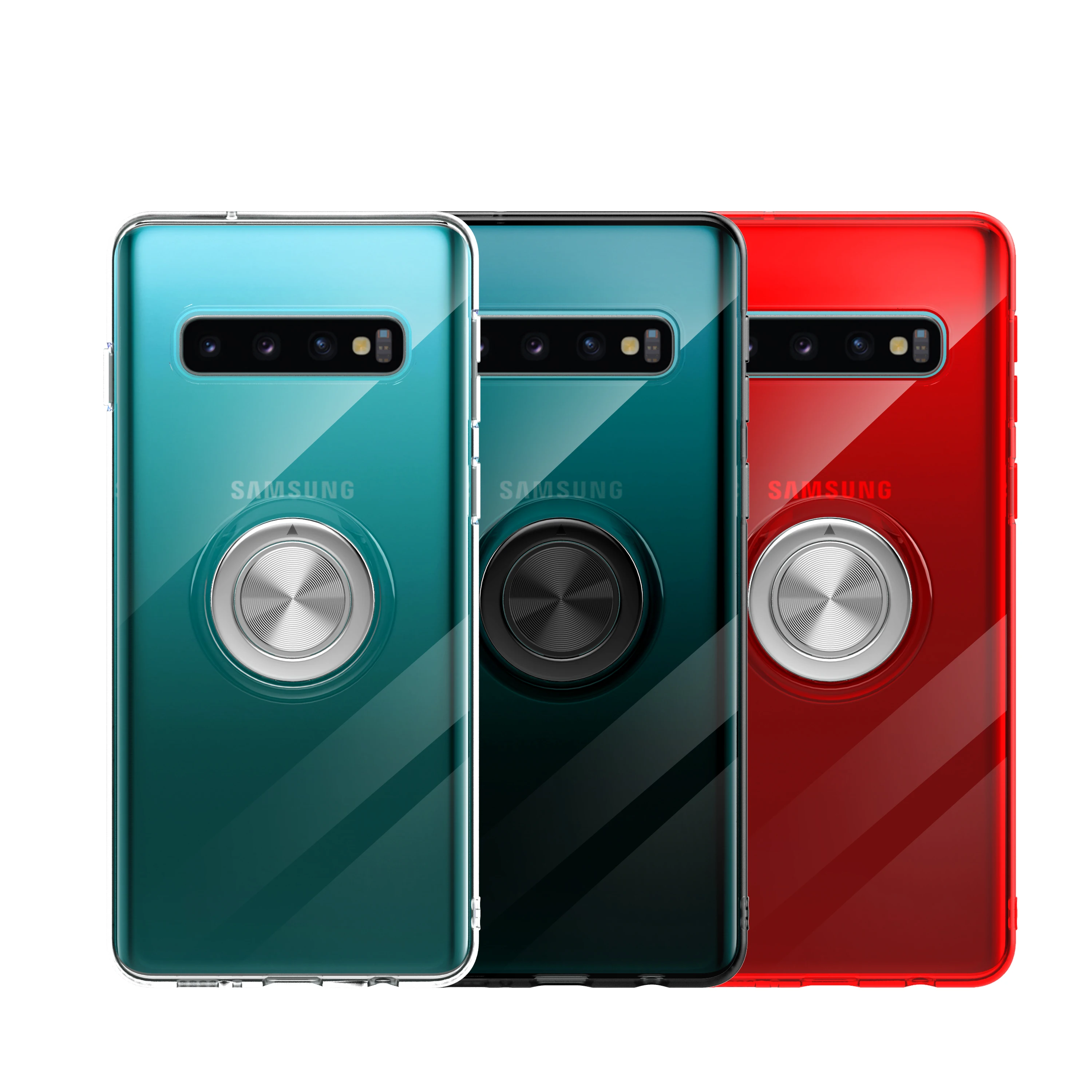 Чехол для Samsung Galaxy S10 мягкий ультратонкий прозрачный чехол с кольцом держателем