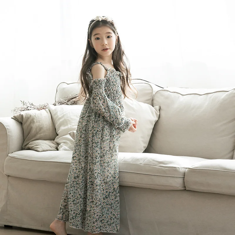 Summer 2021 Floral Maxi Long Dress Teen Girl Mother Daughter Clothes Big Girls Dresses Pink Green Beach Holiday Clothing | Детская