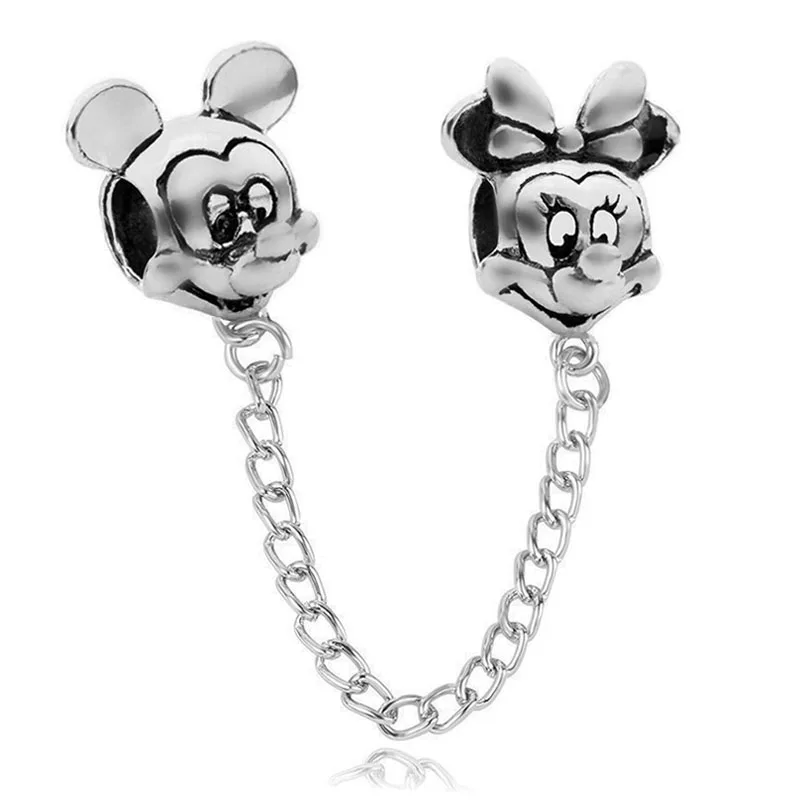 silver mickey Новинка, модный серебряный, розовый, золотой, Микки, Минни, Бабочка, безопасная цепочка, талисманы, подходят к оригиналу Pandora, браслет из бисера для женщин, Шарм - Цвет: silver mickey