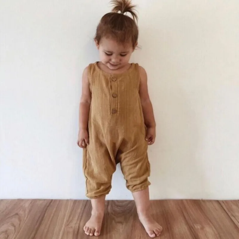 EnkeliBB Baby Boy Sleeveless Romper High Quality European Style Boy Onesie For Summer Green/Brown Kid Girls Button Romper