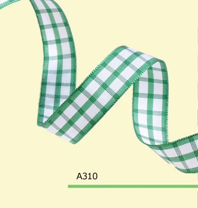 

1.5" inch 38mm green and white plaid ribbon