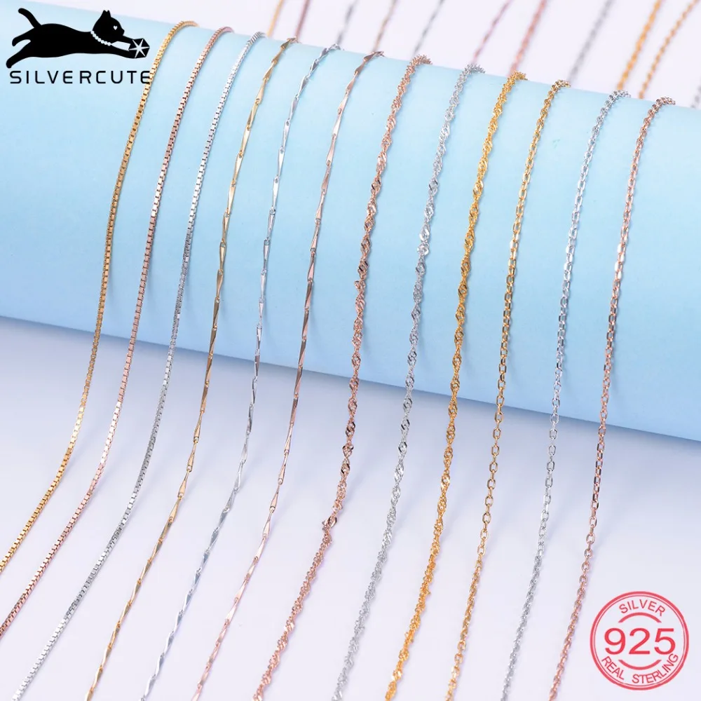 SILVERCUTE 2018 Simple Real 925 Sterling Silver Chain Necklaces For Women Gold/Rose Gold DIY Fine Jewelry Chains Colar SCN6200 | Украшения