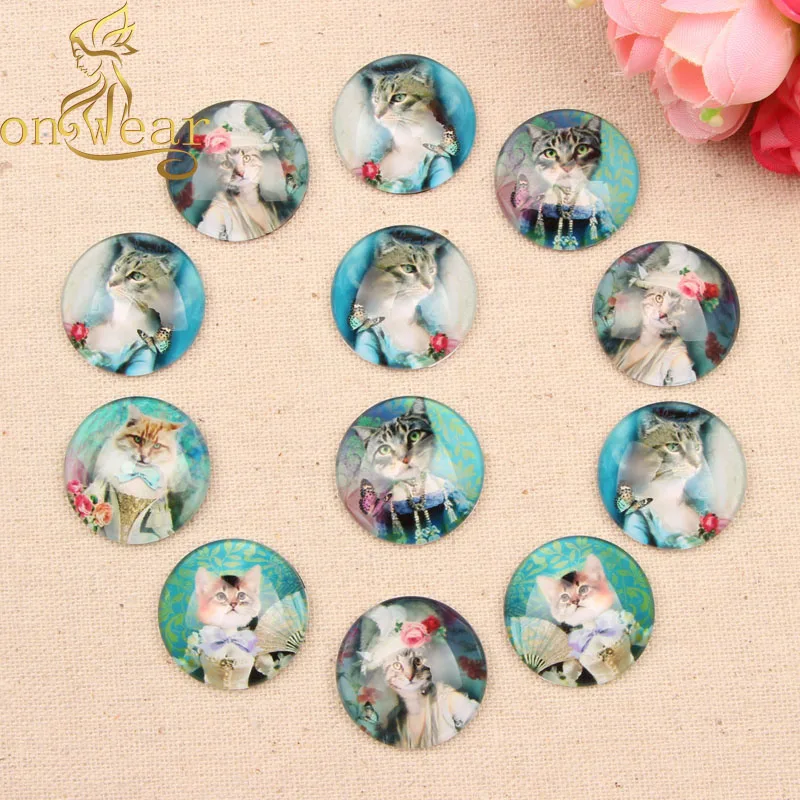 20 шт. смешанный Модный женский Кот фото круглый стеклянный кабошон 25 мм diy