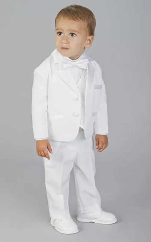 

Custom Made White Boy's Formal Wear Notch Satin Lapel Kids Tuxedos Three Pieces Wedding Party Suits (Jacket+Pants+Vest+Tie)