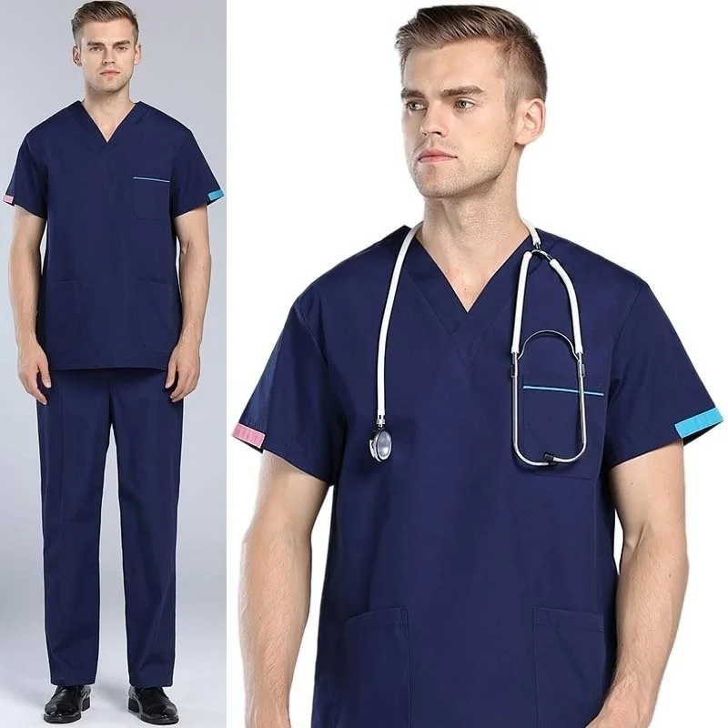 Мужская медицинская Униформа скрабы набор цветная блокировка дизайн