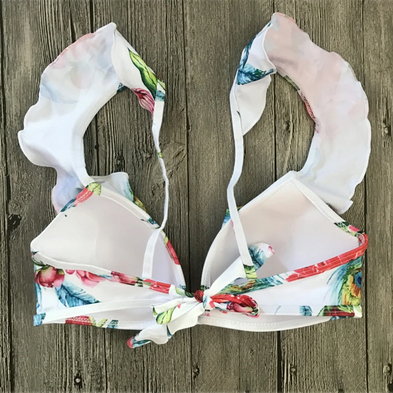 Комплект бикини купальник с рюшами воланы чашкой оборками раздельный пуш ап