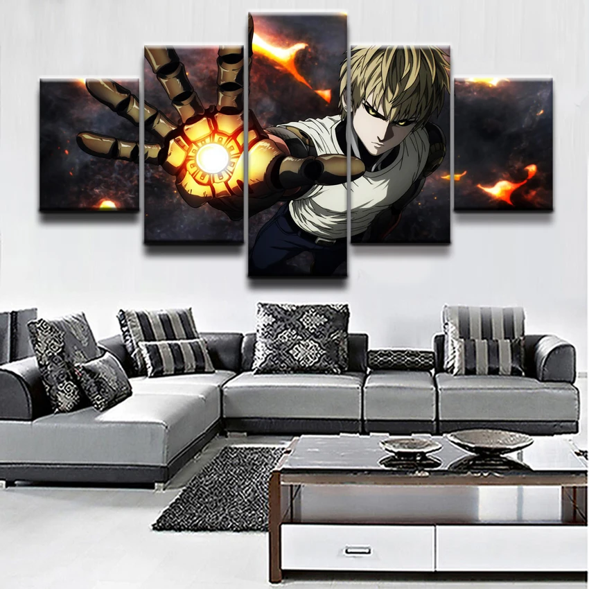5 панелей аниме One-Punch Man Genos декор плакат современные холст печатные картины