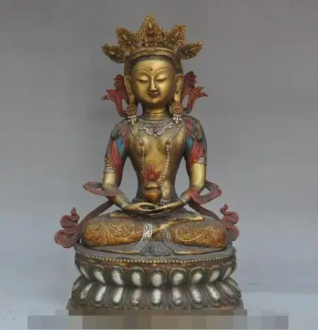 S01222 Tibet buddhism fane Bronze Gilt Painted Tara Kwan-Yin Bodhisattva Buddha Statue (B0328) |