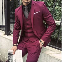 2019 burgundy red men tailored made slim fit suit men business wedding party suits men 3 pieces terno masuclino jacket vest pant