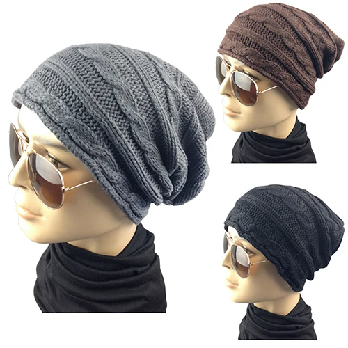 Горячая Новый стиль Мужская Женская в полоску твист вязать мешковатые Шапка-бини