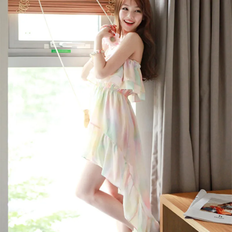 Шифоновое пляжное пикантное платье женские асимметричные платья без бретелек с