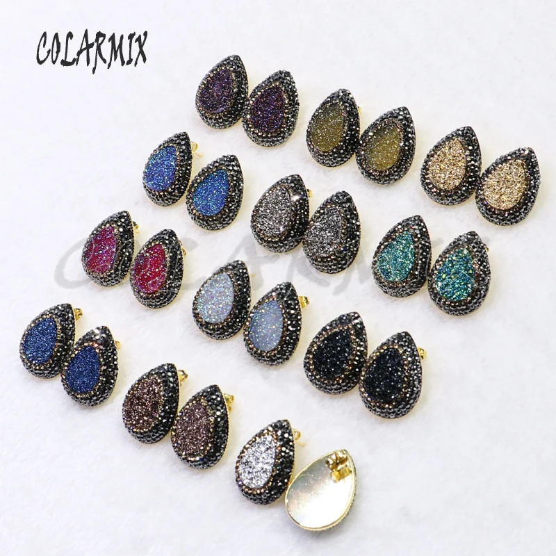 10 пар серьги-гвоздики druzy, серьги-капли с камнем, смешанные цвета, имитация druzy, опт, ювелирные изделия, драгоценные камни, ювелирные изделия для женщин 7021