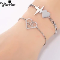 yiustar stainlss steel twin heartbeat cardiogram women bracelets girls bangles love heart pulseras gifts for nurse sweet jewelry
