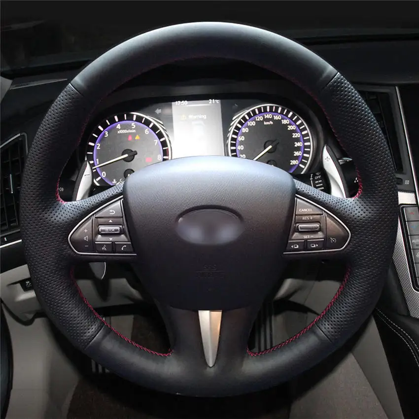 MEWANT Black Genuine Leather Hand Sew Car Steering Wheel Cover for Infiniti Q50 QX50 - Название цвета: Style-01
