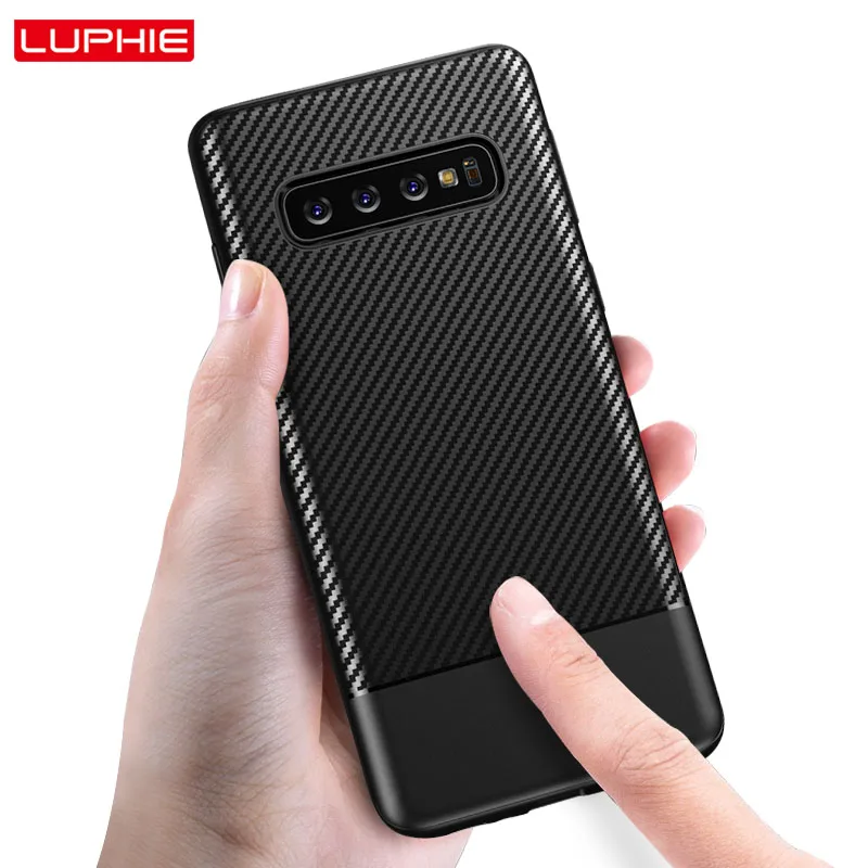 LUPHIE Luxury Case For Samsung Galaxy S10 Plus S10e Cases Carbon Fiber Texture Cover Silicone Coque |