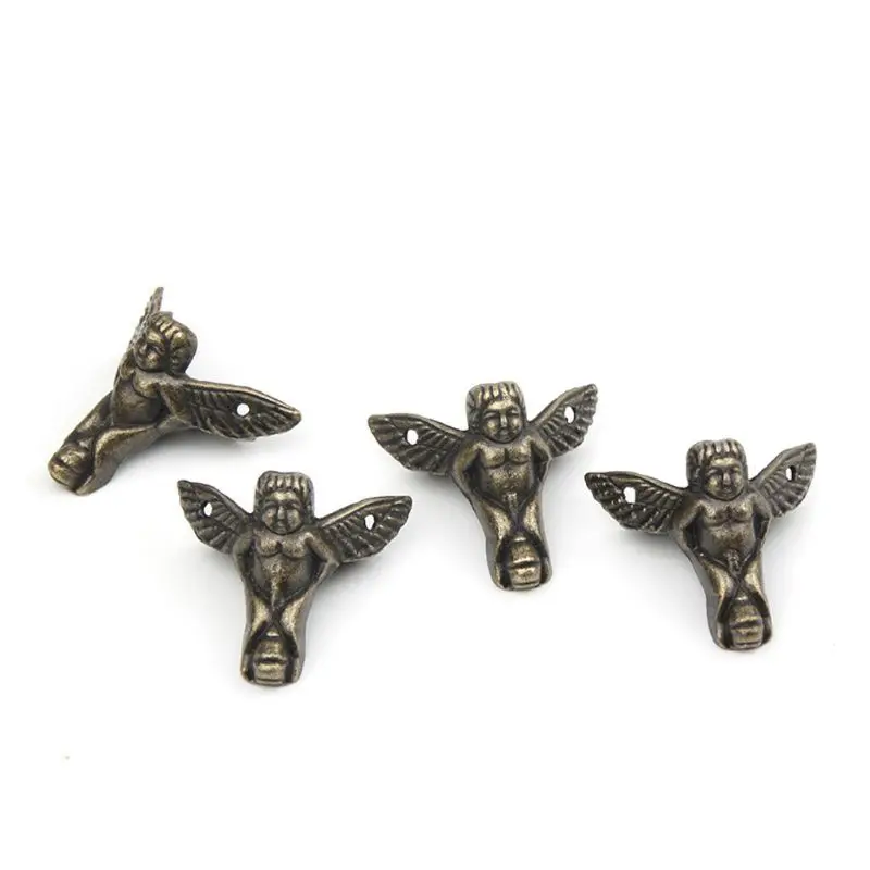 4 шт. старинный Бронзовый Ангел Подарочная коробка деревянный ящик Угловой