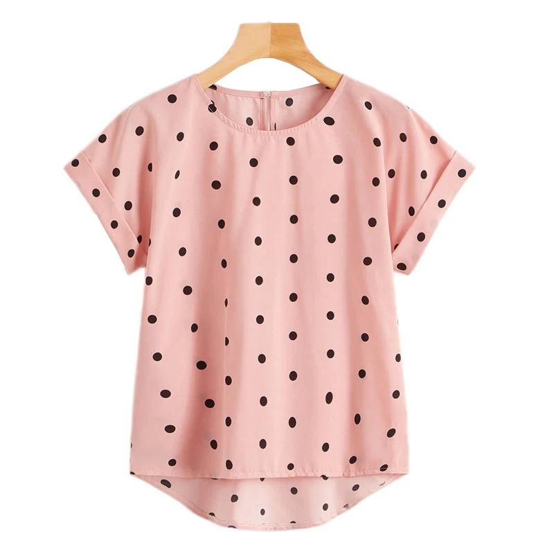 Dotfashion/Женская блузка в горошек с вырезом-лодочкой на спине, летняя повседневная одежда с коротким рукавом, модные женские топы и блузки