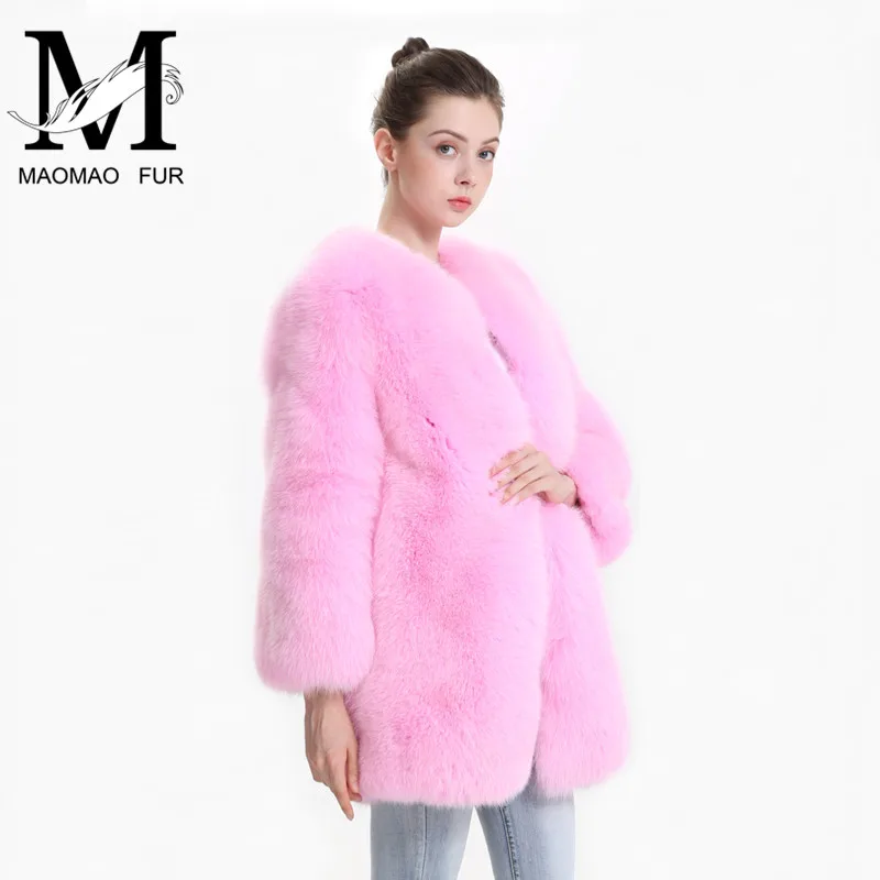 Женская шуба из натурального Лисьего меха теплая зимняя цельной кожи 2017 розового
