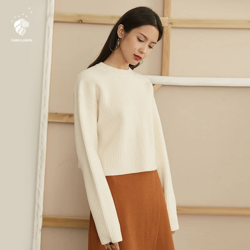 FANSILANEN 2019 New Arrival Fashion Autumn/Winter Solid Pink Beige Bohemian Women Work Casual Sweater And Pullovers Z72123 | Женская
