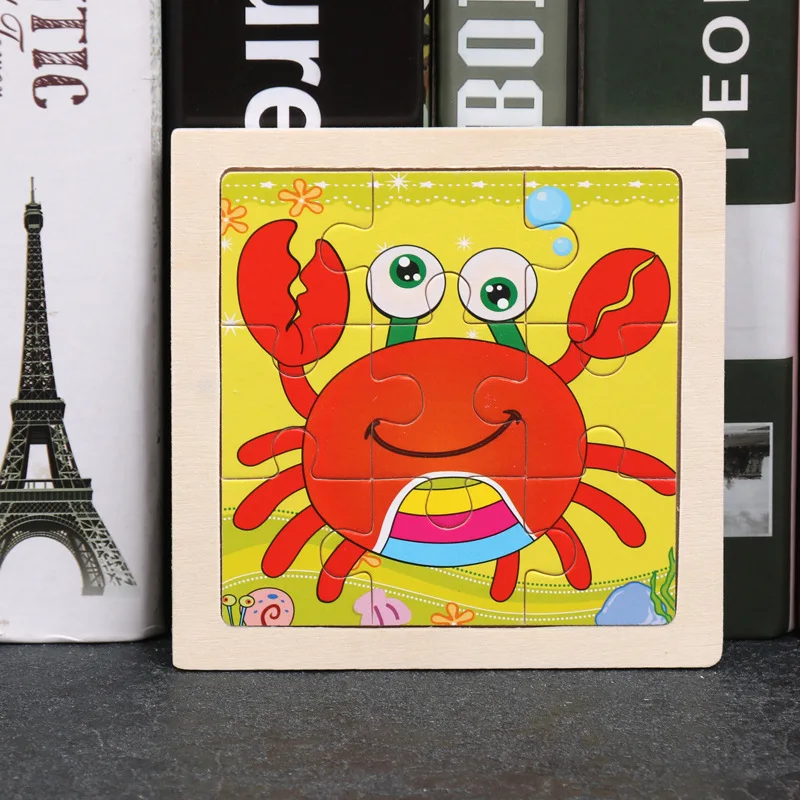 Crab Горячая Распродажа 9 шт. деревянные головоломки для маленьких детей, ранние занятия, развивающие интеллект, Мультяшные животные, головоломки, деревянные игрушки - Цвет: Crab