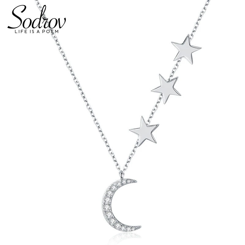 

Sodrov Silver 925 Necklace Moon and Star Necklace 925 Silver Jewelry Pendant Necklaces For Women Silver Necklace