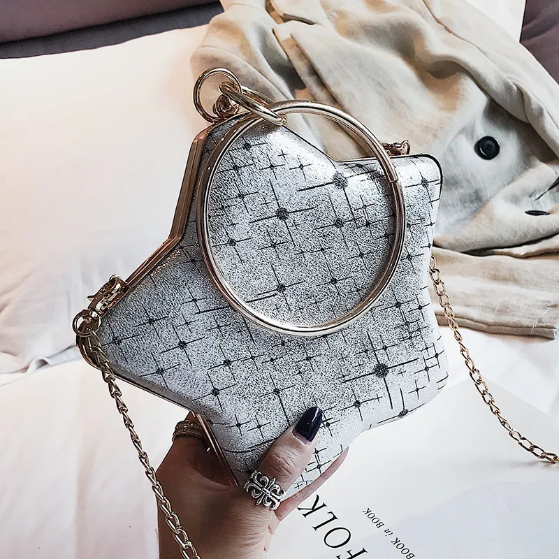 Star Shaped Metal Round Handle Fashion Casual Ladies Party Evening Bag Mini Chain Purse Handbag Shoulder Flap Female | Багаж и сумки